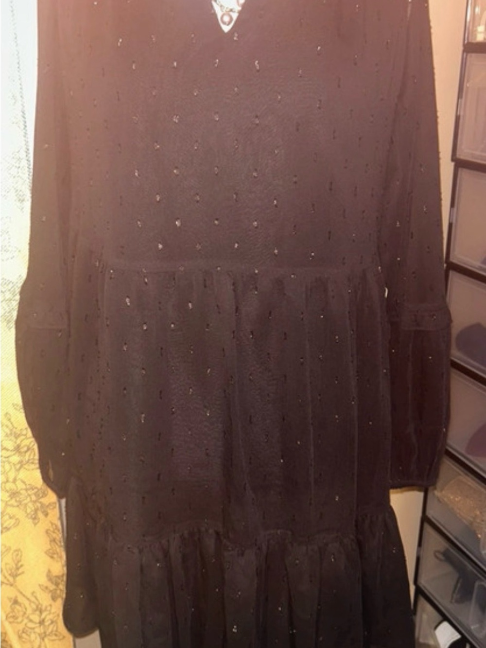 Express Black Tiered V-Neck Long Sleeve Dress NWT